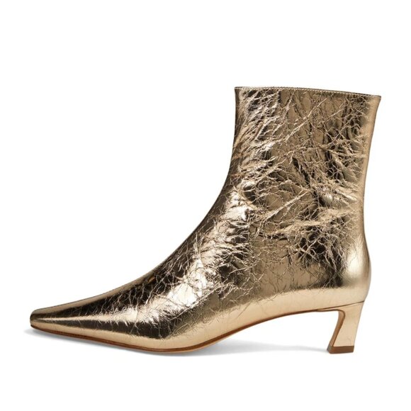 NEW Michael Kors Cosmo Crinkle Metallic Leather Kitten Heel Booties in Gold - Picture 3 of 4